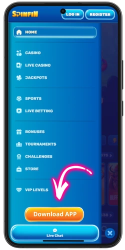 Big Bass Bonanza app download button on casino mobile site